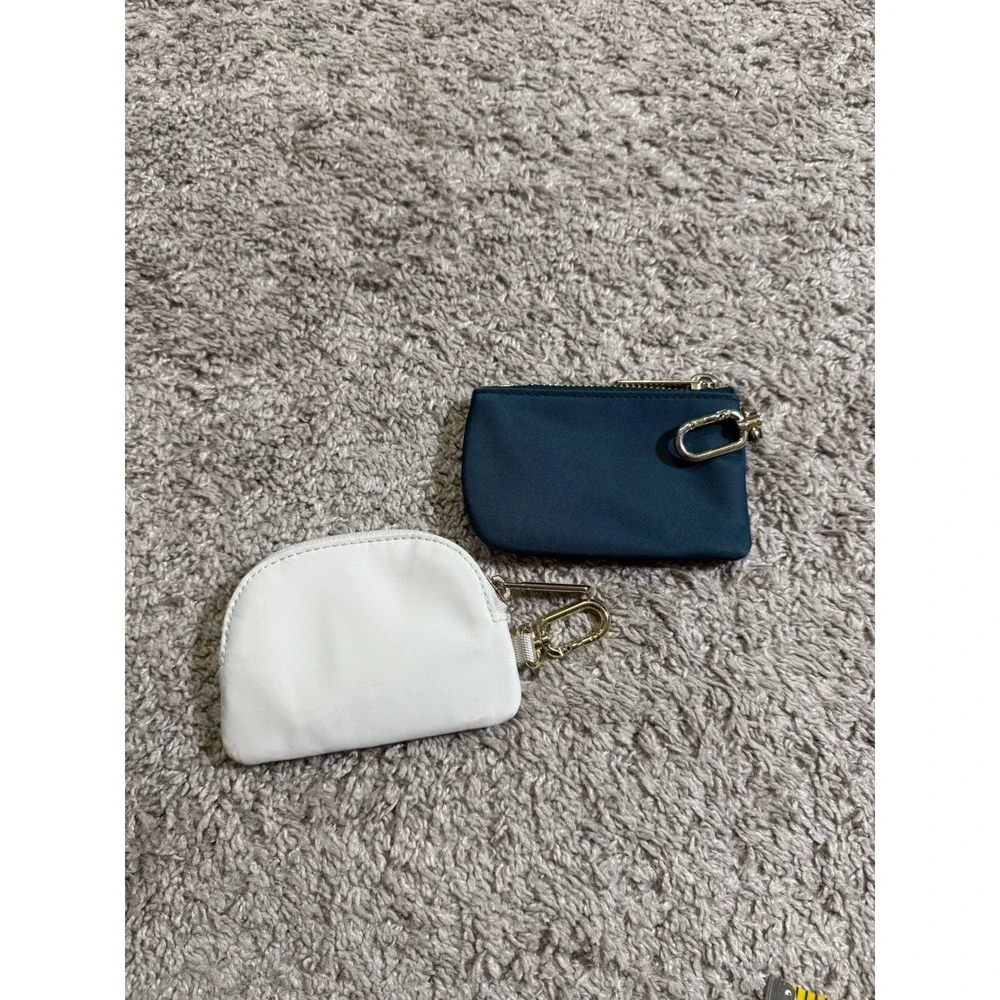 LOT OF‎ 2 Lululemon Nano Pouch Keychain Wallet White Teal Athleisure Accessory